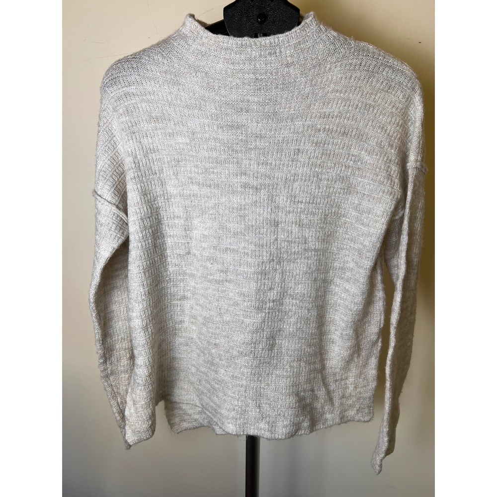 BKE Cream Sweater Lightweight Sheer Mock Neck Minimalist Y2K Fall Cozy Old Money